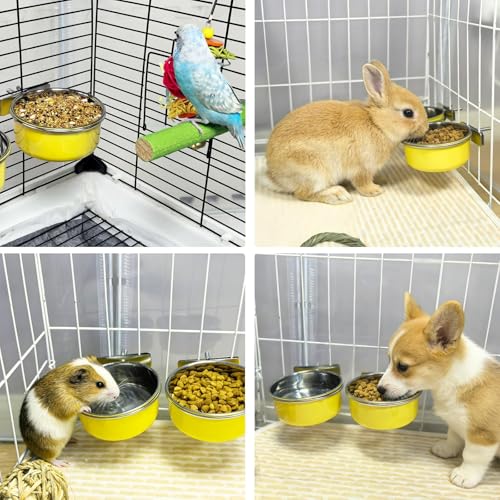 3 Pcs Parrot Feeding Dish Cups,Stainless Steel Bird Food Water Bowls | Parrot Cage Feeder with Clamp Holder Small Bird Feeding Cup for Parakeet Cockatiels Conure Budgies Chinchilla Small Animal - size: 3pcs Yellow