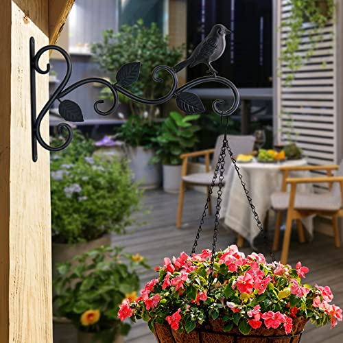 JIALAI HOME Hanging Plants Bracket 12" Bird Planter Outdoor Hooks Hangers for Flower Baskets Pot Bird Feeder Wind Chimes Lanterns Patio Garden Outdoor Indoor Metal Black, 2 Pack - style: Bird