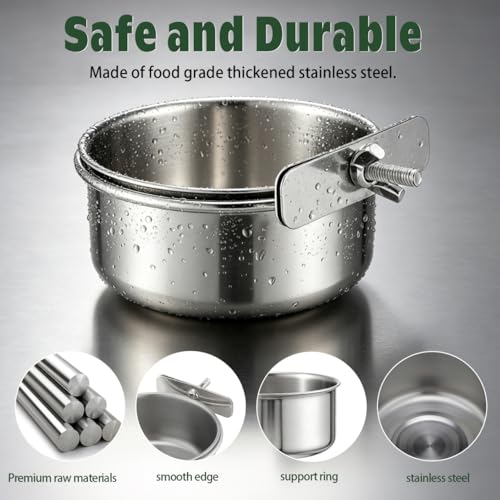Yardwe Stainless Steel Bird Food Cup 2-Pack with Brackets for Parrots Finches Cockatiels Small Cage Feeders Durable Bird Food Bowls for Easy Feeding - size: 2PCS