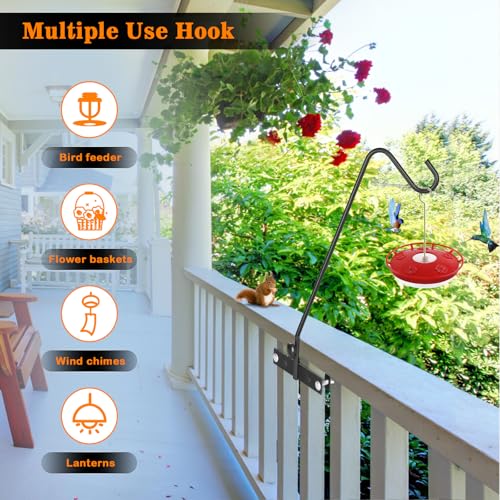 2 Pack 13.5 Inch Deck Hooks for Vertical Railing, Adjustable Deck Bird Feeder Hanger for Hanging Lanterns, Wind Chimes, Flower Baskets, Suet Feeders - size: 13.5 Inch