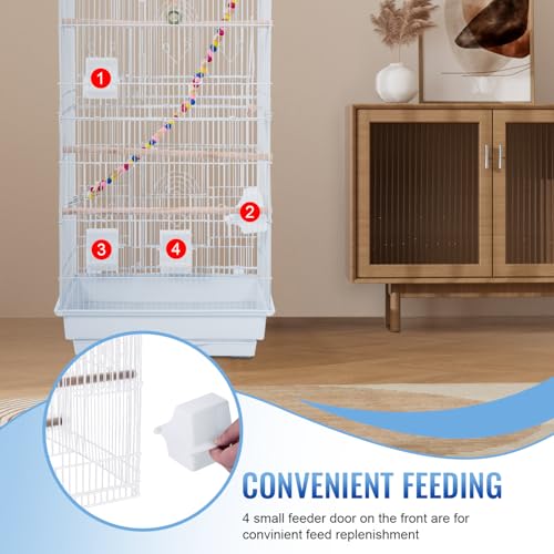 FDW 39 Inch Bird Cage Parakeet Cage with Play Top Rolling Stand & Easy Clean Pull-Out Tray Roof Top Parrot Cage for for Finches Canaries Parakeets Cockatiels & Other Small Birds, White - color: White