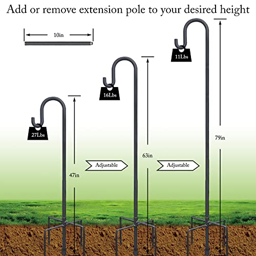 Highpro Shepherds Hooks for Outdoor 47 Inch Bird Feeder Pole Squirrel Proof Hummingbird Feeder Stand Heavy Duty with 5 Prong Base for Hanging Bird Feeder, Plant Baskets, Solar Light Lanterns - size: 1pack-47inch