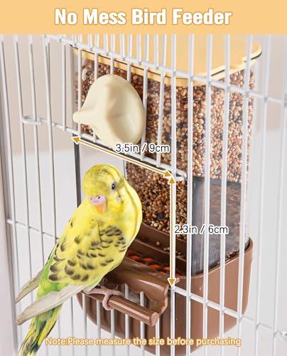 BNOSDM No Mess Bird Automatic Feeder Bird Cage Feeders Parrot Cage Accessories Transparent Seed Food Container with Perch for Finches, Parakeets, Budgies, Lovebirds, Cockatoos, Canaries (Brown) - color: Brown