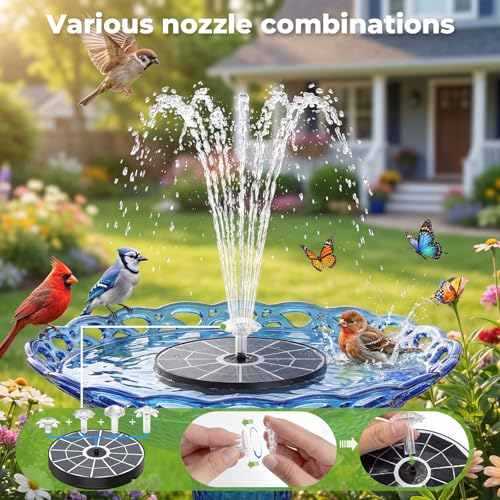 AISITIN 3.7W Solar Bird Bath Fountains with Upgraded 6.3" Glass Panel | Solar Water Fountain Pump with Integrated Bracket & Storage Design for Garden, Pond, Aquarium and Outdoor Use