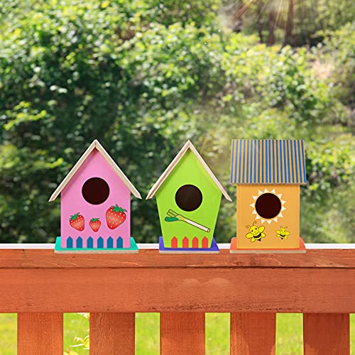 Jetec 12 Pieces Bird House Craft Wooden Birdhouse Kit Build and Paint Birdhouses Unfinished Bird Houses Wooden Arts for Summer Arts and Craft Projects 3 Sizes