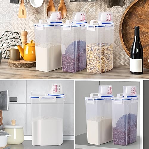 4 Pcs Set Rice Storage Container 5.5lb, Rice Dispenser with Measuring Cup & Pour Spout for Flour Pasta Grain Pet Dog Cat Bird Food Storage Container - color: Blue-4