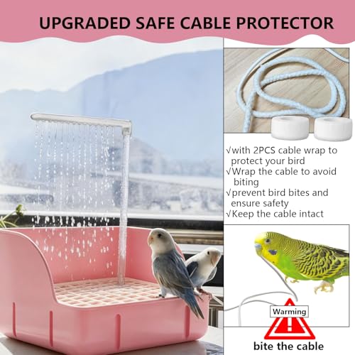 Automatic Parakeet Bird Bath with Pump,Parrot Shower Bathtub (Pink) | Circulating Water System Large Bird Fountain Bath Bathing Tub for Budgie Cockatiel Lovebird Conure - color: Pink
