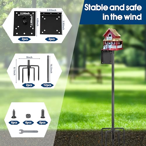 Ottsuls 2 Pack 109 Inch Heavy Duty Bird Feeder Pole Kit for Wild Birds, with 5-Prong Base Feeding Station, Adjustable Birdhouse Stand - size: 109 IN-2Pack