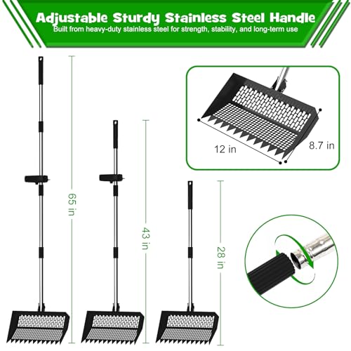 Chicken Poop Scooper & Rake 2-in-1 – 12 Inch Shovel Head & 3-Angle Adjustable Stainless Steel Handle, Chicken Litter Scoop and Coop Rake & Sand Sifting Shovel for Chicken Coops, Black - color: Black