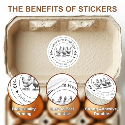 320 Pcs Egg Carton Labels, 2 Inch Round Family Farm Fresh Egg Sticker PET Adhesive Egg Packaging Sticker for Box Container Carton Farm Supplies - color: Gathered With Love