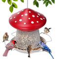 Bird Feeder, Heavy Duty Metal Bird Feeders for Outdoor Hanging | Wild Birdfeeder, 3LB Capacity, 4 Perches, Sturdy, Cute Mushroom Shape, For Outside Garden Yard - color: Red