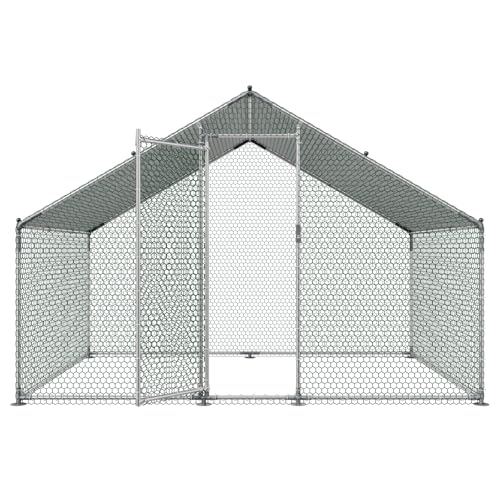 VEVOR Large Metal Chicken Coop with Run, Walkin Chicken Coop for Yard with Waterproof Cover, 6.5 x 9.8 x 6.5 ft, Spire Roof Large Poultry Cage for Hen House, Duck Coop and Rabbit Run - size: 117.6"L x 79.2"W x 79.2"H