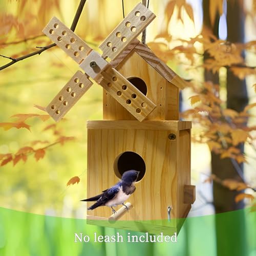 Wood Bird House, Hanging Windmill Bird Houses for Outside, Cedar Birdhouse Outdoors for Robin Budgie Swallow Little Sparrow Finch Throstle, Bluebird Houses for Outside, Assembly Required