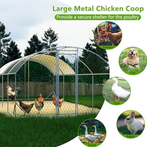 Extra Large Metal Chicken Coop, Walk-in Chicken Run with Cover for Outdoor Yard & Farm, Poultry Cage Pen Hen House for Chickens, Ducks & Rabbits, 26.2 FT x 9.8 FT x 6.6 FT, Silver - size: 26.2 FT x 9.8 FT x 6.6 FT