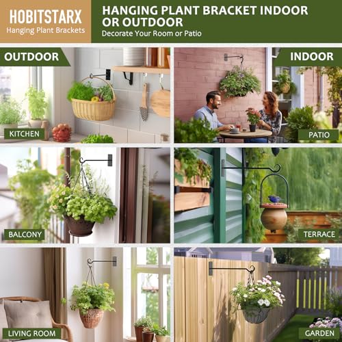 12" Wall Mount Plant Hanger 2 Pack | Hand-Forged Wrought Iron with Rust-Resistant | Black Finish | Ideal for Hanging Plants, Lanterns, Bird Feeders - size: 12 inches