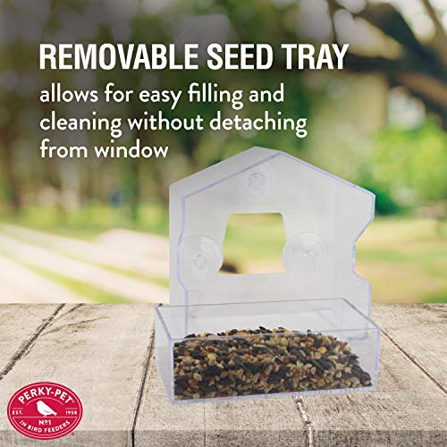 Perky-Pet Clear Outdoor Window Bird Feeder with Strong Suction Cups – 1/2 Lb Seed Capacity - Perky Pet 345 - Entertaining Bird Feeding - Watch Birds Eat Seeds - size: .5 LB Capacity