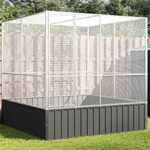 Large Bird Aviary Outdoor, 83" x 82" x 84" Galvanized Steel Chicken Coop Walk-in Parrot Cage, Heavy Duty Poultry Pen Enclosure for Budgies, Ducks, and Small Animals, Silver and Anthracite - color: Silver