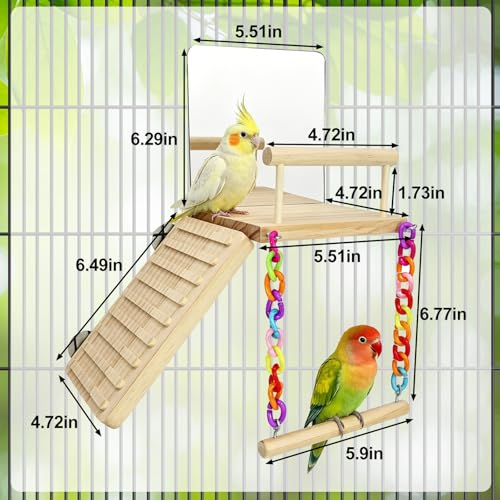 Bird Perches Platform Swing for Cage Bird Toys with Bird Mirror | Climbing Frame for Lovebirds, Budgies,Pacific Parrotlets,Chinchilla, Hamster Gym Exercise