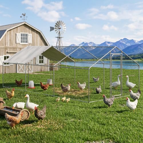 LEMBERI 20x10 FT Extra Large Metal Chicken Coop, Walk-in Run | Poultry run pen with waterproof and anti-ultraviolet cove, outdoor cage for hens & rabbits, for backyard and farm - size: 236.16"L x 118.1"W x 76.8"H
