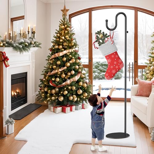 74" Shepherds Hook Stand: Hanging Bird Feeders, Plants, and Wind Chimes | Heavy Duty, Adjustable, Free Standing Pole Holder with Heavy Duty Base for Indoor & Outdoor, Holds Up to 20 LBS - color: Black