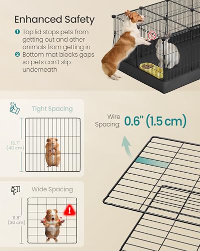 SONGMICS Guinea Pig Cage, Rabbit Cage, Small Animal Playpen with Waterproof Mat, Top and Side Door, 20 Panels, 48.4 x 24.8 x 16.3 Inches, Ink Black ULPI012BH01 - color: Ink Black, style: 20 Panels - 48.4"L x 24.8"W x 16.3"H