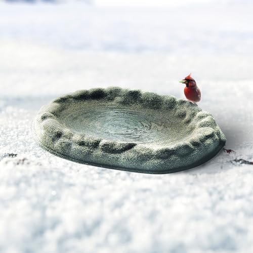 Farm Innovators Heated Bird Bath, Four Seasons Outdoor Decor Shallow Bath Tray for Birds - Backyard & Garden Birdbath with Sand Coated Design | Thermostatically controlled sand-coated oasis with enclosed heating element, cord tucks away for year-round use