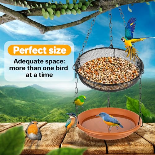 RAINFLOW Hanging Bird Bath Feeder - 2 in 1 Outdoor Water Tray for Backyard | Platform Bird Feeder for Outside Garden Patio, Attracts Wild Birds, Spring Summer Decor, Bird Lover Gift, Easy Hanging Set