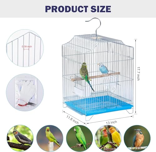 Small Bird Cage, Lightweight Foldable Hanging Cage with Removable Tray | Easy to carry and clean, ideal for travel, outings and vet visits with parakeets, canaries, lovebirds and finches. - size: 13.0"L x 11.8"W x 17.7"H