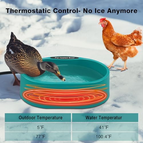 Heated Water Bowl for Chicken，125OZ Water Heater for Hens Goose Duck | Heated Chicken Waterer, Large Capacity Poultry Outdoor Drinker in Winter, Chicken Coop Accessories No More Frozen Food Water