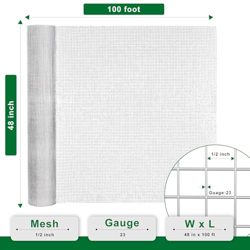 Hardware Cloth 1/2 Inch 48 x 100 ft 19 Hot - Dipped Galvanized After Welding. Ideal for Chicken, Rabbit, Snake Cages and Fencing - color: Silver, size: 1/2 inch 48" x 100 ft 19Ga