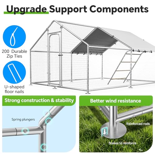 10 x 13.2 x 6.4 FT Metal Chicken Coop, Chicken Run with Cover | Walk-in Chicken Coop, Waterproof Cover, Side Hardware Cloth, Roosting Perch, reinforced frame, Backyard & Farm Use - size: 158.4"L x 119.4"W x 78.4"H