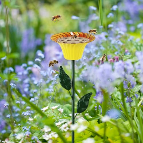 DREAMSOUL 4 Pack Metal Flower Bird Bath with Bee Watering Station | Shallow Basins Welcome Birds Bees and Butterflies Safely, Multifunctional Metal Tray, Weatherproof for Garden Use - size: 4PCS-E