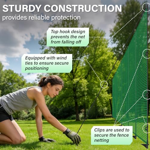 Temporary Fence with Posts,3‘x50‘ Animal Barrier Dog Portable Fencing | with Fiberglass Stake Windbreak Rope,Safety Snow Plastic Netting for Garden Backyard Outdoor for Chickens or Other Animals - size: 3x50FT