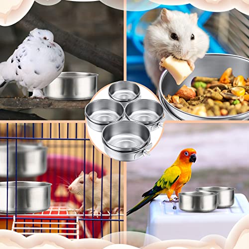 Aoriher 4 Pack Large Bird Feeding Dish Cups 30 oz Stainless Steel Parrot Feeders Food Water Cage Bowls with Clamp Holder for Cockatiel Conure Budgies Parakeet Macaw Small Dog Cat Animal