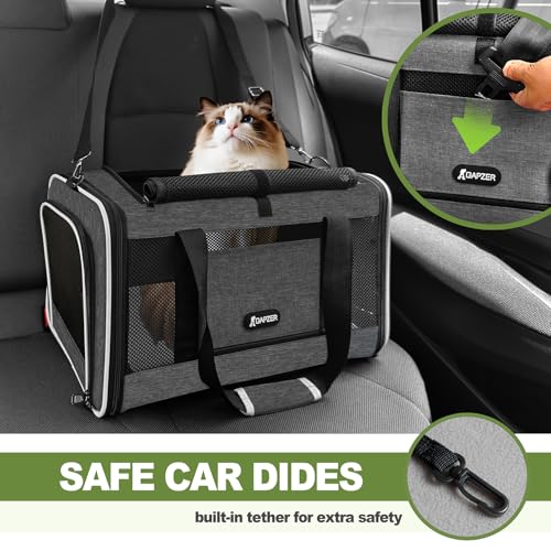 GAPZER Cat Carrier 18x11x11 Top Load, Soft-Sided Pet Travel Bag Over 15 lbs | Collapsible Small Dog Puppy Crate 10 Pound, Small Animal Rabbit Kennel Carrying Case, Kitten Mesh Cage Medium Cat Under 25 lb - color: Grey