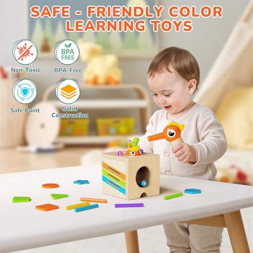 5-in-1 Wooden Activity Cube, Magnetic Bird Feeding Toy | Fine Motor Skills, Hand-Eye Coordination & Early Learning
