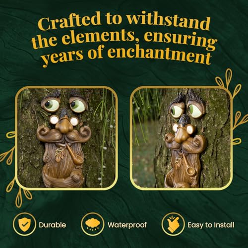 Tree Faces Decor Outdoor – Tree Hugger Yard Art Garden Decoration – Unique Bird Feeders for Outdoors and Indoors – Old Man Tree Art Brown - style: Tree Face bird feeder 2