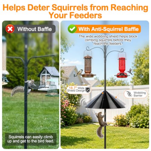 Bird Feeder Pole 100 Inch with Squirrel Baffle and 4 Feeder Hooks Heavy Duty Adjustable Bird House Pole with Top and Side Mount for Smart Feeders, Bluebird Houses, Yard and Garden - size: 100 INCH