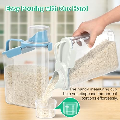 TBMax 2 Pack Rice Container Cereal Storage Container 3.2 Quarts, Kitchen Pantry Dry Food Storage Holder with Easy-Pouring Spout & Handy Cup, Small Pet Dog Cat Food Dispenser for Daily Feeding - color: Beige&Blue 3.2+3.2Qt