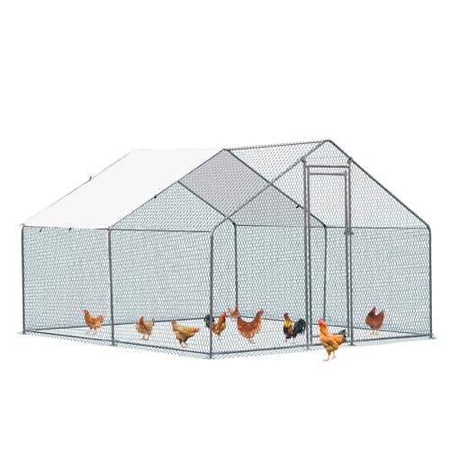 Large Metal Chicken Coop with Run, Walkin Chicken Coop for Yard with Waterproof Cover, Spire Roof Large Poultry Cage for Hen House, Duck Coop and Rabbit Run (10 x 10 x 6.6 ft) - size: 10 x 10 x 6.6 ft