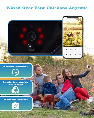Automatic Chicken Coop Door with HD Camera, Solar Powered, WiFi Enabled, APP-Based Monitoring, Remote Control and Timer, with Anti-Trap Sensor and Alarm Drive(Black)