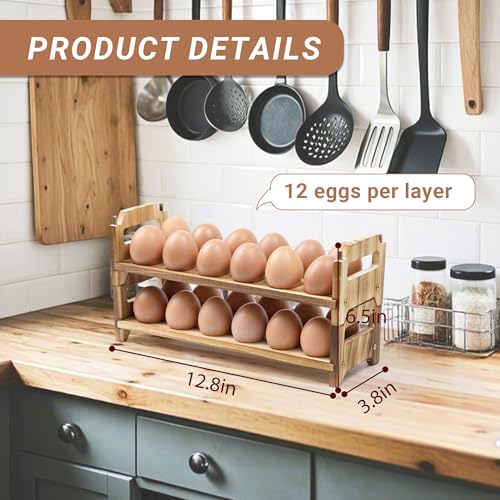 Yuoyar Wooden Fresh Egg Holder Countertop Stackable egg storage