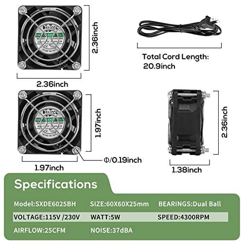 60mm EC Cooling Fan AC 110V 115V 120V 220V 240V High Air Flow Dual Ball Bearing with Power Cord