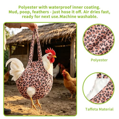 2 Pack Chicken Carrier Machine Washable Poultry Sling Bag | Gentle secure restraint for hens/roosters. Easy one-hand catch & carry. Ideal for medication, transport & daily coop care. - color: Leopard
