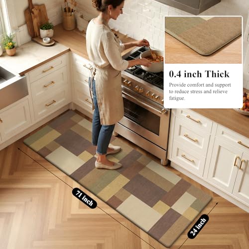 Anti Fatigue Kitchen Mat, Non Slip Cushioned Standing Floor Mat, Waterproof Kitchen Runner Rug, Farmhouse Comfort Padded Mat for Sink, Laundry, Office, Tan&Brown, 24''x71'' - color: Tan&brown