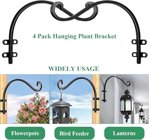 8 Pack Heavy Duty Plant Hanger Bracket 16Inch Hanging Brackets for Outdoor | 80lbs Holding Capacity Outdoor Hanging Brackets Metal Plant Wall Hook Black Hanging Plant Hanger for Flower Wind Bird Feeder - size: 16Inch-8PCS