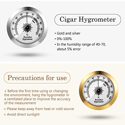 Frienda 2 Pcs Hydrometer 2 Inch Humidity Meter Cigar Humidor Hygrometers Round Cigar Hygrometer for Humidor Cabinet Cans(Silver, Gold) - color: Silver, Gold