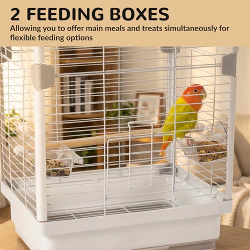 24" Portable Double-Layer Bird Cage, Travel Parrot Carrier with Handle for Vet Visits, Short Trips, White Metal Mesh Cage, for Parakeets, Cockatiels, Lovebirds, Small to Medium Birds