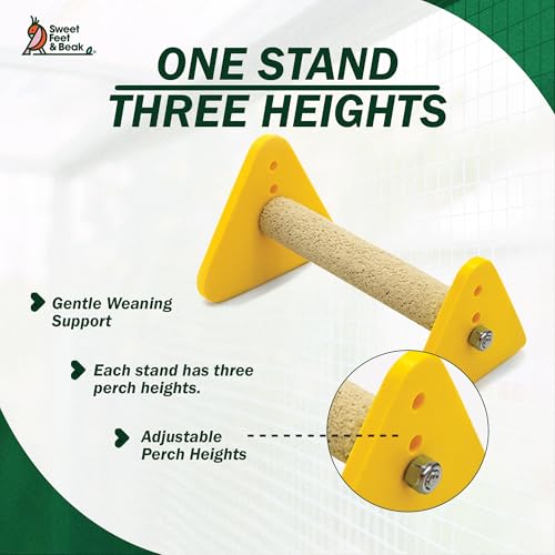 Sweet Feet and Beak Baby Weaning Stand, X-Small Training Bird Perch | 3 Adjustable Heights, Training & Play Stand, Easy to Clean, Handmade in USA, For Baby Finches, Canaries & Small Budgies - size: Extra-Small