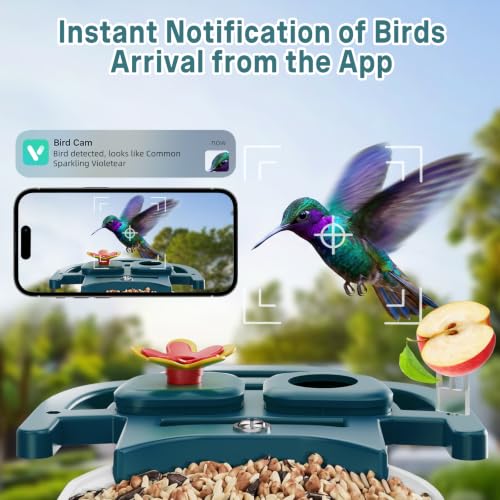 Bird Feeder with Camera Solar Powered, 2K HD Birds Feeder Camera for Outdoors, Instant Motion Detection & Alerts, AI Smart Identify Birds Species, Gifts for Mom Dad and Bird-Lovers(Cyan-Blue) - color: Cyan-Blue